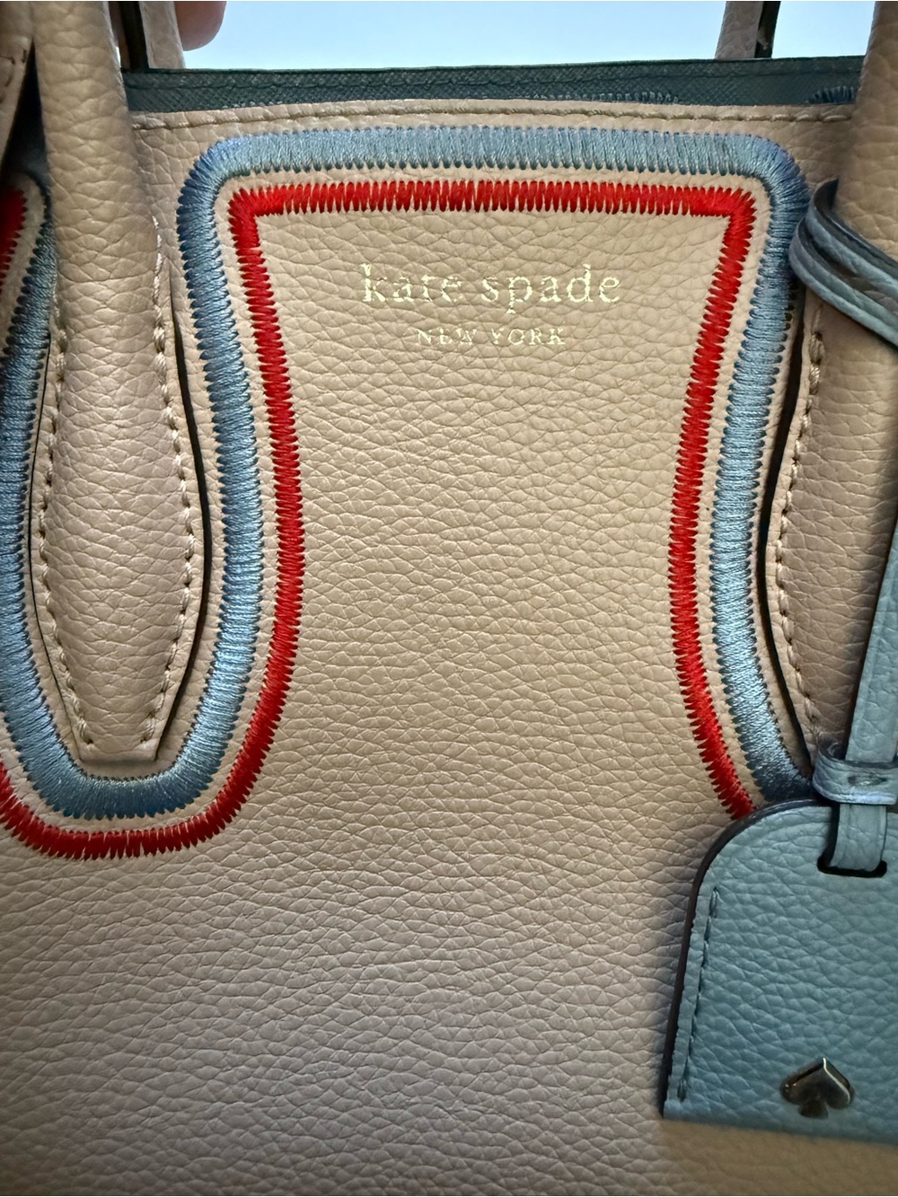 Kate Spade Eva Small Satchel Warm Beige Blue Red Embroidered Leather Bag purse - Picture 6 of 9